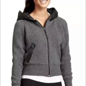 Athleta Gray Attica 100% Wool Hooded Sweater Jacket
